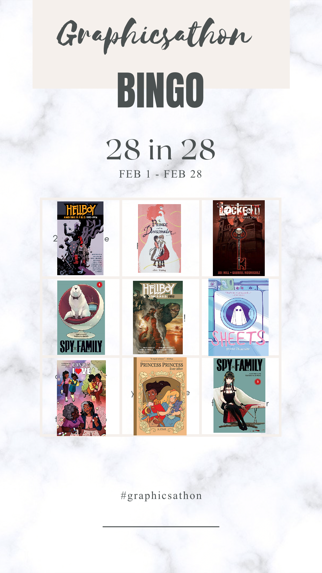 Completed bingo board for Graphicsathon