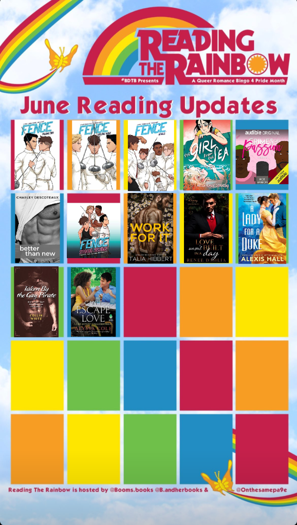 Part 2 reading tracker for June's Reading the Rainbow Challenge.